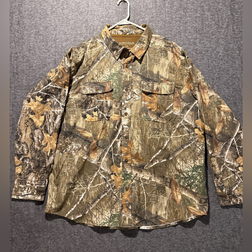 Lincoln Outfitters Camo Shirt mens 2XL brown green button up hunting cotton